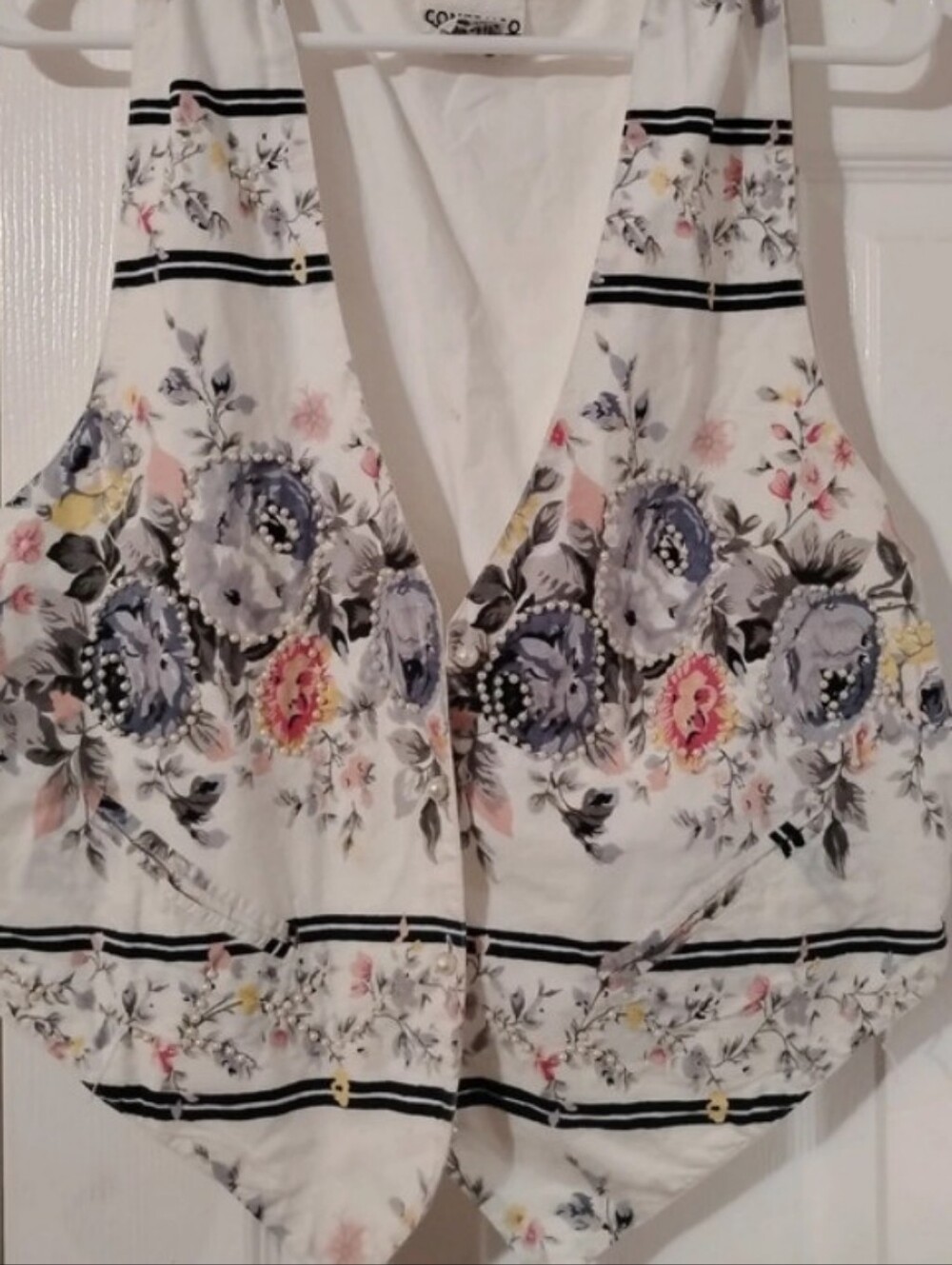 Contempo Essentials White Floral Pearl-Accent Vest - Women's Layered Top